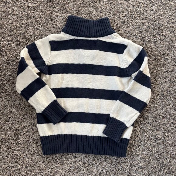 Tommy Hilfiger Kid 4 Navy & White Striped Half-Zip Knit Sweater - Picture 2 of 6